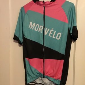 Marvelo women’s XXLarge black teal pink cycling shirt with pockets in the back